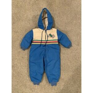 Vintage Weather Tamer Ski Snowsuit w/Hood Boys 18 Months Truck ABC Blue Ivory